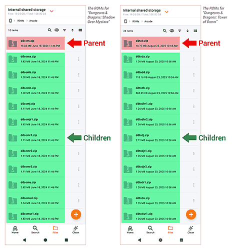Parent ROMs and Child ROMs in an Android file manager