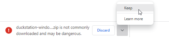 Chrome warning you about DuckStation