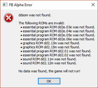 A sample prompt of 'missing file' errors