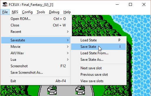 Using the save state feature via the File menu