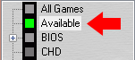 The 'Available' section in MAMEUI where playable games are listed