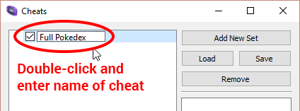 Enter a custom name for the cheat