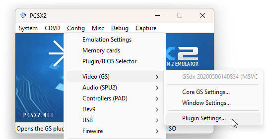 Accessing the video plug-in's settings