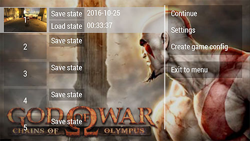 The save state screen
