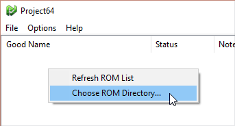 Choosing the ROM directory