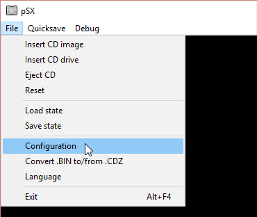 Selecting the Configuration from the File menu