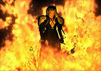 Sephiroth dramatically walking into the flames